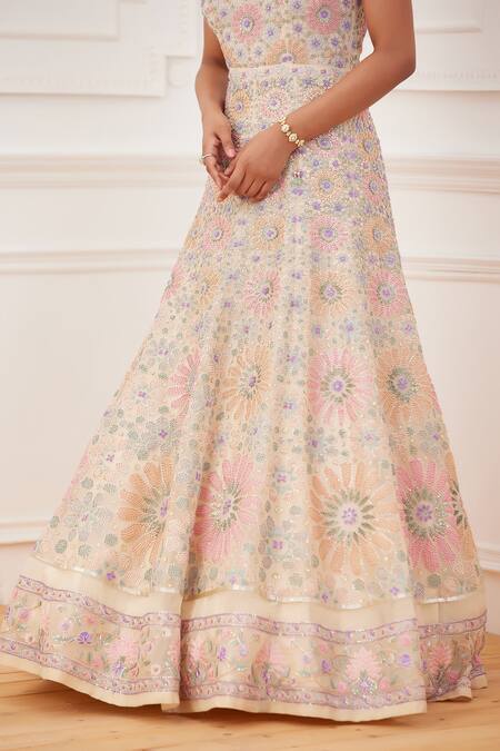 Rahul Mishra_Yellow Silk Embroidery Thread And Sequin Halter Inara Gown _Online_at_Aza_Fashions