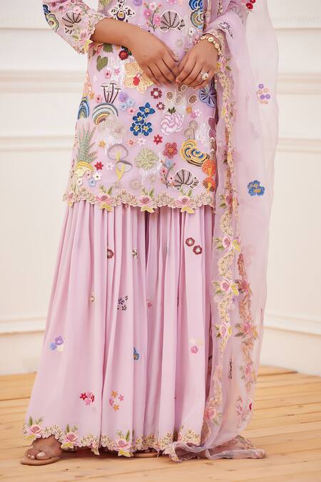 Rahul Mishra_Purple Kurta Embroidered Floral Round Heimat Sharara Set _Online_at_Aza_Fashions