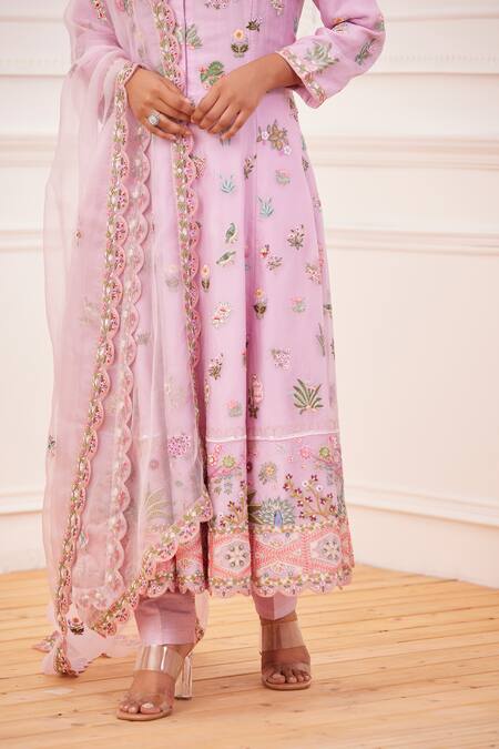 Rahul Mishra_Purple Silk, Viscose Embroidery Bandeau Neck Floral Anarkali Set _Online_at_Aza_Fashions