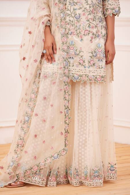 Rahul Mishra_Yellow Kurta Embroidered Floral Round Gul-e-bahar Silk Sharara Set _Online_at_Aza_Fashions