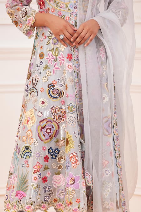 Rahul Mishra_Blue Angrakha Embroidered Floral Round Heimat Set _Online_at_Aza_Fashions