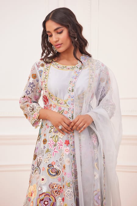 Buy_Rahul Mishra_Blue Angrakha Embroidered Floral Round Heimat Set _Online_at_Aza_Fashions