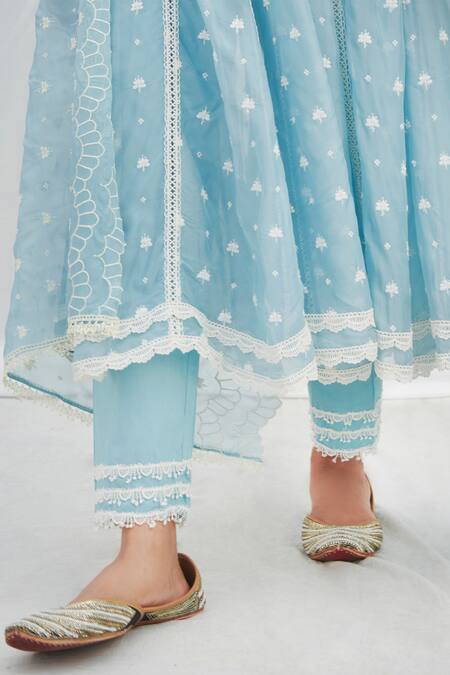 Buy_Mulmul_Blue 100% Pure Mulmul Embroidered Floral Raia Anarkali With Pant _Online_at_Aza_Fashions