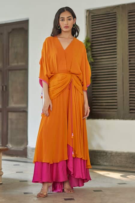 Fancy Long Gown Orange & Bottle Green Combination-FL81 – Gayathri Reddy  Traditional Designer Studio
