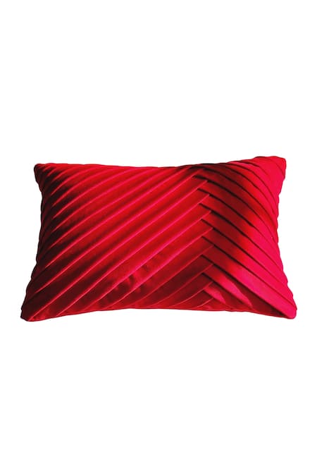 Buy_Throwpillow_Red Blend Of Cotton And Polyester Pleated Cushion Pillow Cover_Online_at_Aza_Fashions