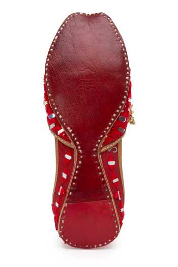 5elements_Red Geometric Mirror Embroidered Juttis _Online_at_Aza_Fashions
