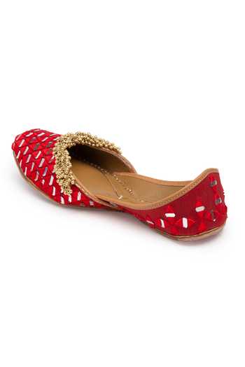 Shop_5elements_Red Geometric Mirror Embroidered Juttis _Online_at_Aza_Fashions