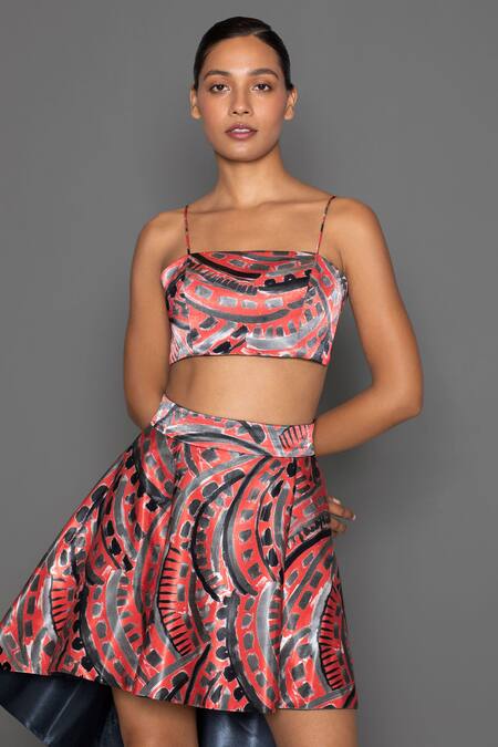 Redefine_Peach Mashru Silk Arch Scoop Neck Print Bandeau_Online_at_Aza_Fashions