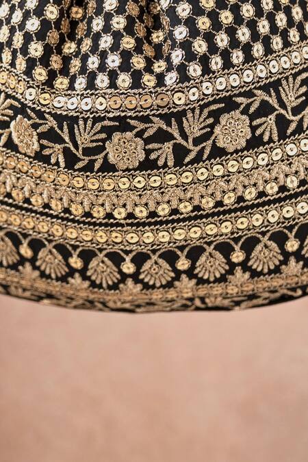 Shop_Amyra_Black Embroidery, Tassels Resham Flower Vine Potli Bag _Online_at_Aza_Fashions