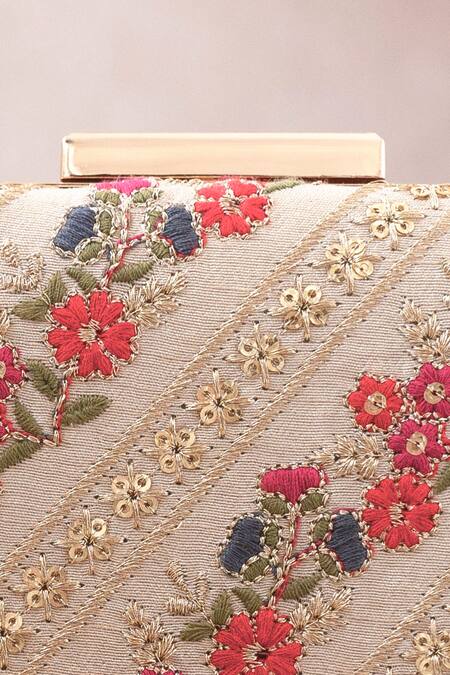 Buy Amyra Multi Color Embroidery, Sequins Resham Floral Box Clutch Online at Aza Fashions Buy_Amyra_Multi Color Embroidery, Sequins Resham Floral Box Clutch_Online_at_Aza_Fashions