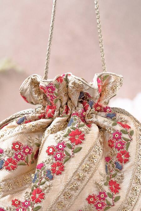 Shop_Amyra_Multi Color Embroidery, Sequins Resham Potli Bag_Online_at_Aza_Fashions
