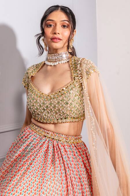 Buy Ria Shah Label Multi Color Polyester Embroidery, Sequins V-neck Floral Print Lehenga Set Online at Aza Fashions Buy_Ria Shah Label_Multi Color Polyester Embroidery, Sequins V-neck Floral Print Lehenga Set _Online_at_Aza_Fashions
