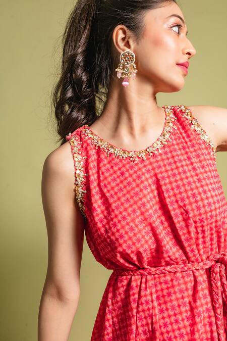 Buy Ria Shah Label Pink Polyester, Georgette Embroidery Round Neck Floral Print Kurta And Gharara Set Online at Aza Fashions Buy_Ria Shah Label_Pink Polyester, Georgette Embroidery Round Neck Floral Print Kurta And Gharara Set _Online_at_Aza_Fashions