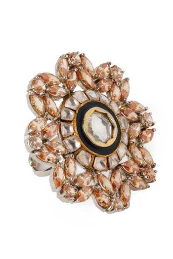 Mae Jewellery By Neelu Kedia_Gold Plated Semi Precious Polki And Colored Stones Embellished Floral Ring_Online_at_Aza_Fashions