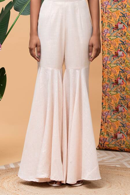 Buy Rishi and Vibhuti Pink Linen Split V-neck Daisy Deep Shirt And Flared Pant Set Online at Aza Fashions Buy_Rishi and Vibhuti_Pink Linen Split V-neck Daisy Deep Shirt And Flared Pant Set _Online_at_Aza_Fashions