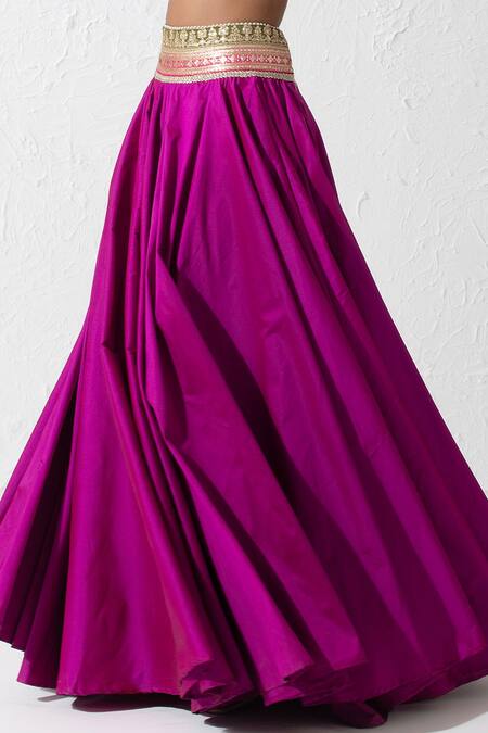 Rishi and Vibhuti Pink Taffeta, Silk Embroidery One Shoulder Bralette And Skirt Set Online at Aza Fashions Rishi and Vibhuti_Pink Taffeta, Silk Embroidery One Shoulder Bralette And Skirt Set _Online_at_Aza_Fashions