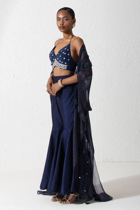 Buy Rishi and Vibhuti Blue Crepe, Organza, Silk Sequins, Gota Ghungroo Embellished Cape And Pant Set Online at Aza Fashions Buy_Rishi and Vibhuti_Blue Crepe, Organza, Silk Sequins, Gota Ghungroo Embellished Cape And Pant Set _Online_at_Aza_Fashions