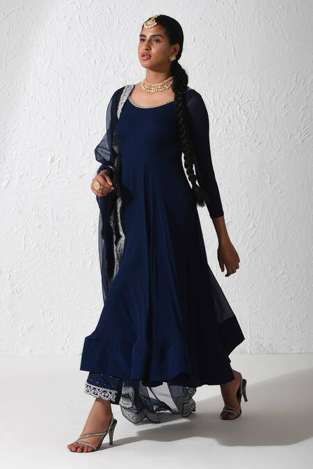 Buy Rishi and Vibhuti Blue Crepe, Organza, Silk Embroidery, Zari Scoop Stella Neckline Anarkali Set Online at Aza Fashions Buy_Rishi and Vibhuti_Blue Crepe, Organza, Silk Embroidery, Zari Scoop Stella Neckline Anarkali Set _Online_at_Aza_Fashions