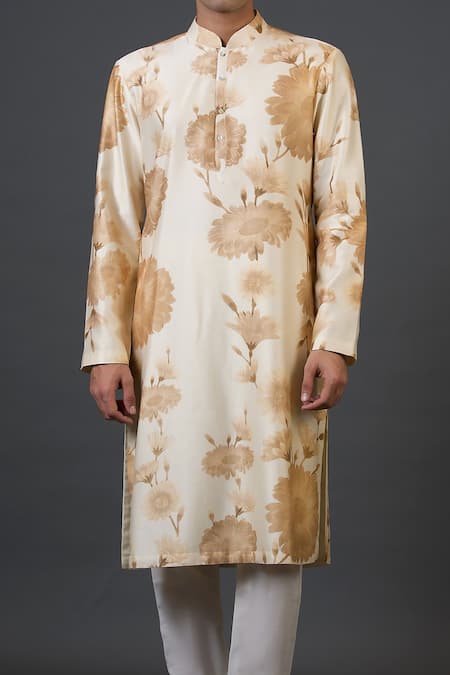 Balance By Rohit Bal_Ivory Chanderi Silk Printed Kurta Set _Online_at_Aza_Fashions