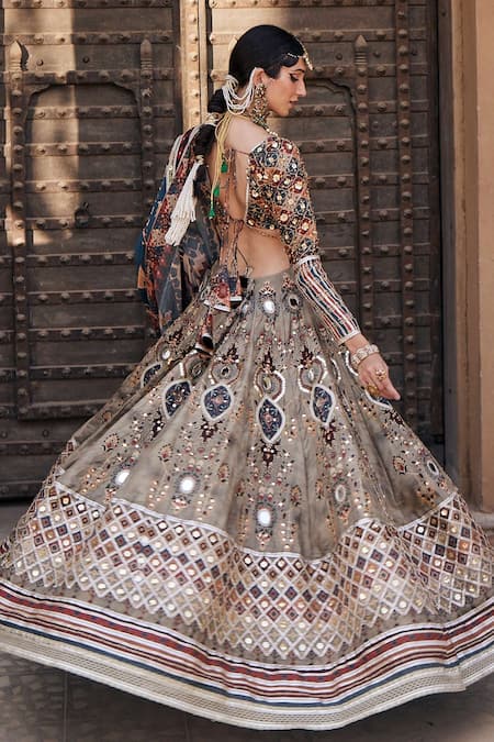 The Royaleum Multi Color Blouse And Lehenga Upada Silk, Dupatta Crepe Print Bridal Set at Aza Fashions The Royaleum_Multi Color Blouse And Lehenga Upada Silk, Dupatta Crepe Print Bridal Set _at_Aza_Fashions