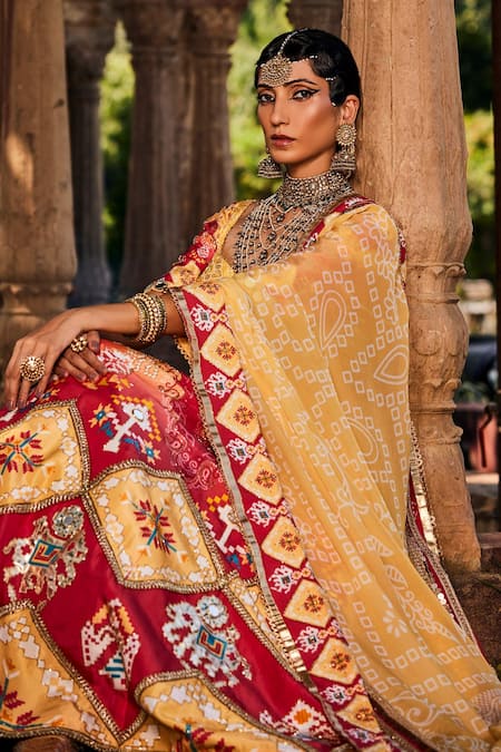 The Royaleum_Multi Color Anarkali- Upada Silk, Dupatta- Crepe Cutdana, Mirror, Print With _Online_at_Aza_Fashions