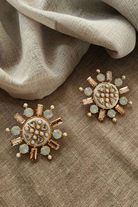 Buy Bblingg Gold Plated Crystals, Smocking Rubaina Kundan Stud Earrings Online at Aza Fashions Buy_Bblingg_Gold Plated Crystals, Smocking Rubaina Kundan Stud Earrings _Online_at_Aza_Fashions