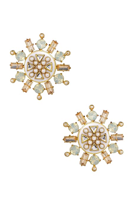 Bblingg Gold Plated Crystals, Smocking Rubaina Kundan Stud Earrings at Aza Fashions Bblingg_Gold Plated Crystals, Smocking Rubaina Kundan Stud Earrings _at_Aza_Fashions