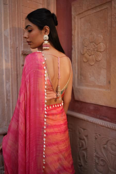 Buy_Ruhr India_Multi Color Chinon Chiffon, Lining Lycra Floral Print, Saree With Blouse_Online_at_Aza_Fashions