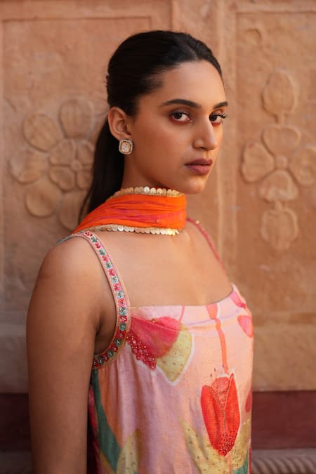 Buy Ruhr India Multi Color Silk Velvet, Chinon, Lining Cotton Voile Floral Kurta Palazzo Set Online at Aza Fashions Buy_Ruhr India_Multi Color Silk Velvet, Chinon, Lining Cotton Voile Floral Kurta Palazzo Set_Online_at_Aza_Fashions