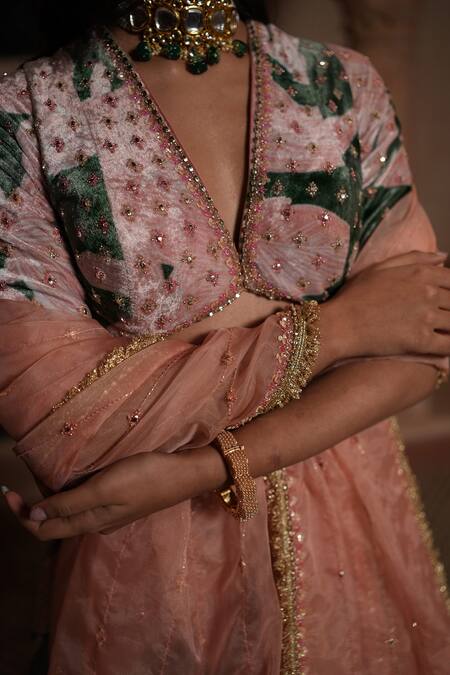 Buy Ruhr India Green Organza, Silk Velvet, Lining Taffeta Floral Hand Embroidered Lehenga Set Online at Aza Fashions Buy_Ruhr India_Green Organza, Silk Velvet, Lining Taffeta Floral Hand Embroidered Lehenga Set_Online_at_Aza_Fashions