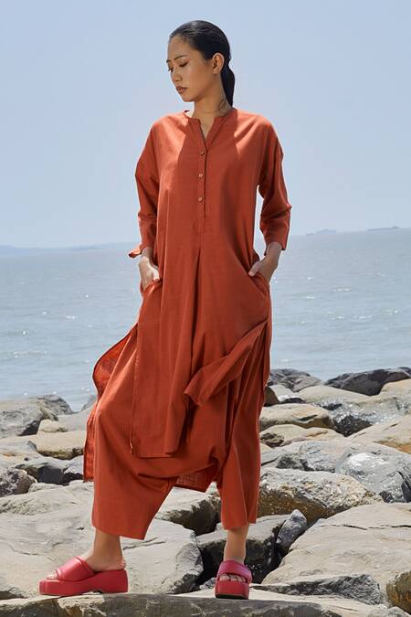 Buy_MATI_Orange Cotton Low Crotch Pant_Online_at_Aza_Fashions
