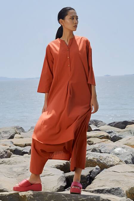 Shop_MATI_Orange Cotton Low Crotch Pant_Online_at_Aza_Fashions