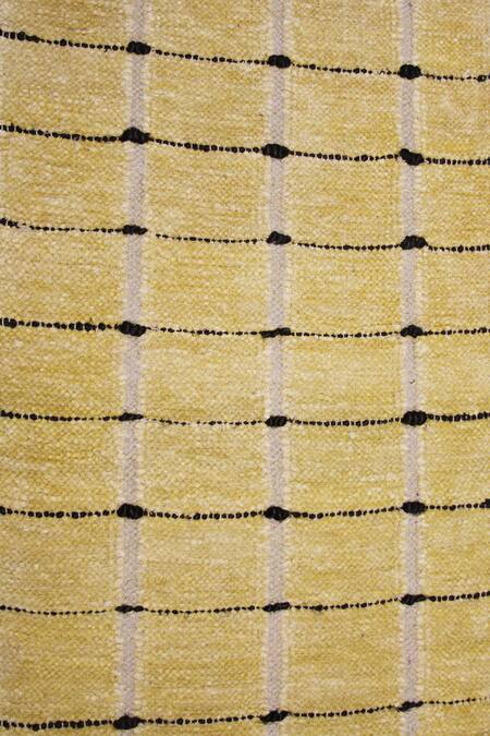 Buy_Qaaleen_Yellow All Viscose Silk Hand Woven Mayhem Rug_Online_at_Aza_Fashions
