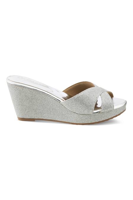 CRIMZON_Silver Aiyana Criss Cross Shimmer Strap Wedges_Online_at_Aza_Fashions