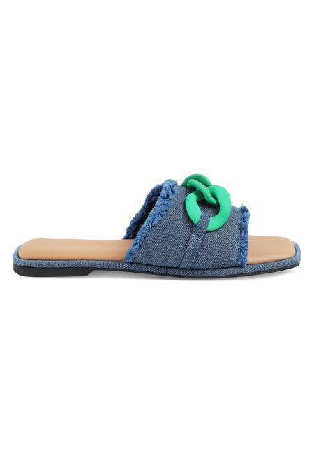 CRIMZON_Blue Candyfloss Square Toe Front Denim Flats_Online_at_Aza_Fashions