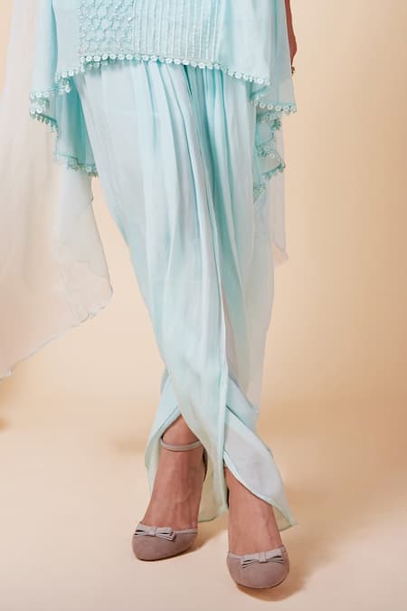 Saaj By Ankita_Blue Georgette Sequins, Cut Work Applique Embroidered Kurta Dhoti Pant Set _at_Aza_Fashions