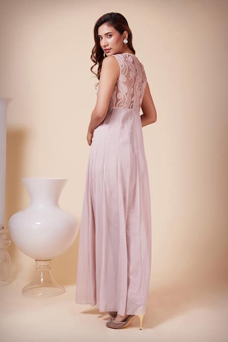 Shop_Saaj By Ankita_Purple Georgette Sequins, Beads, Applique Embroidered Top And Dhoti Pant Set _Online_at_Aza_Fashions
