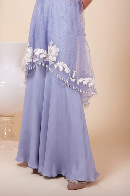 Buy_Saaj By Ankita_Blue Silk Pearls, Sequins Square Neck Textured Cape Sharara Set _Online_at_Aza_Fashions
