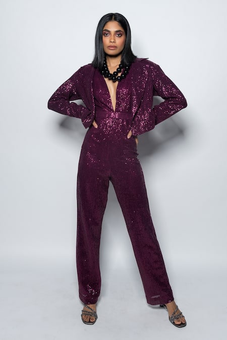 Buy_Nirmooha_Purple Sequins Embroidered Blazer 