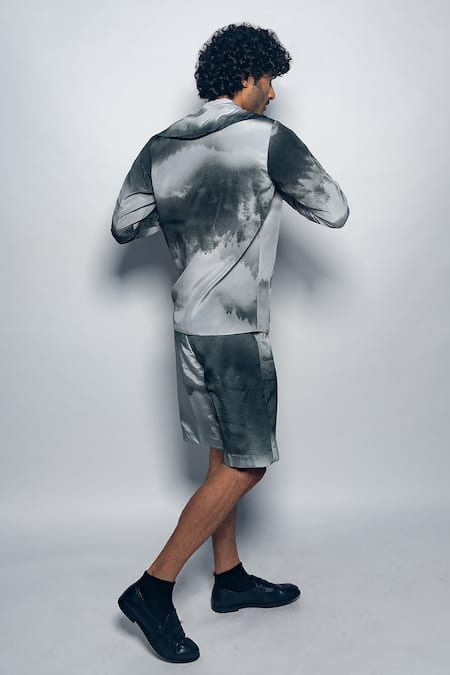 Nirmooha_Off White Crepe Haze Print Shorts _at_Aza_Fashions
