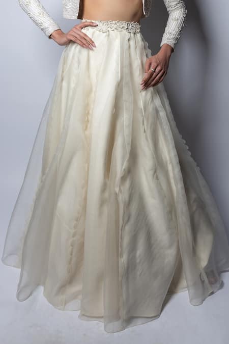 Disha Patil_Ivory Lehenga Organza Hand Embroidery Sequin Scallop Trim And Jacket Set _Online_at_Aza_Fashions