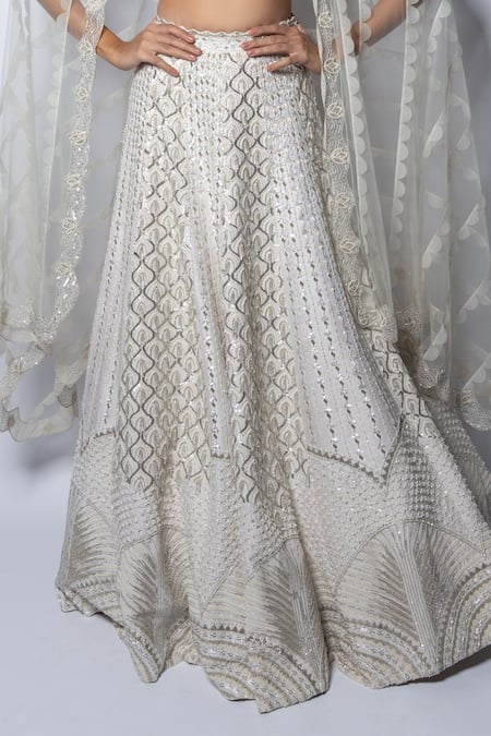 Disha Patil_Ivory Lehenga And Blouse Raw Silk Hand Embroidery Sequin Bridal Set  _Online_at_Aza_Fashions