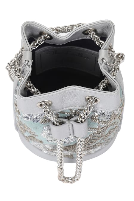 Shop_The Leather Garden_Green Leather Embroidered Mini Bucket Bag _Online_at_Aza_Fashions