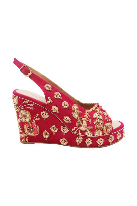 Veruschka By Payal Kothari_Pink Zardozi And Thread Embroidered Sarod Wedges _Online_at_Aza_Fashions