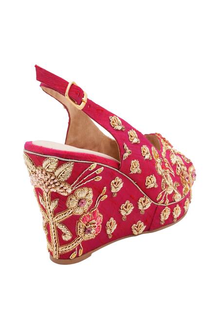 Buy_Veruschka By Payal Kothari_Pink Zardozi And Thread Embroidered Sarod Wedges _Online_at_Aza_Fashions
