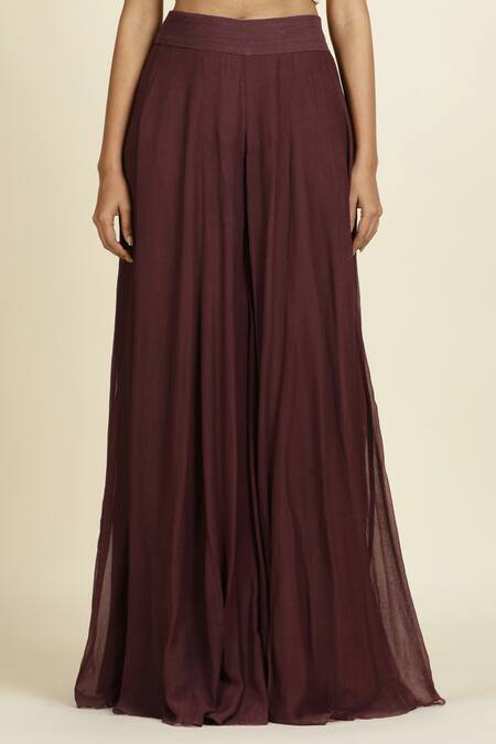 Oshi By Shikha_Purple , Chiffon, Organza Sequins, Embroidery Split Kurta Sharara Set_Online_at_Aza_Fashions