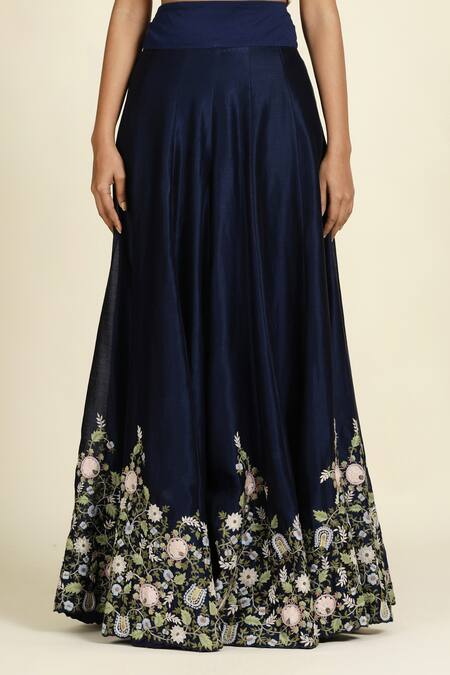 Oshi By Shikha_Blue Chanderi , Organza, Crepe Embroidery Round Floral Sharara Set _Online_at_Aza_Fashions