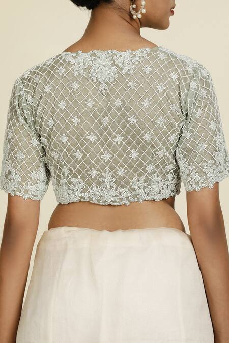 Shop_Oshi By Shikha_Off White , Taffeta, Silk Embroidery Placement Saree With Blouse _Online_at_Aza_Fashions