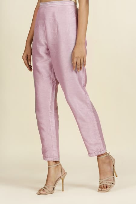 Shop_Oshi By Shikha_Purple , Organza Sequins, Embroidery V-neck Tonal Kurta Pant Set _Online_at_Aza_Fashions