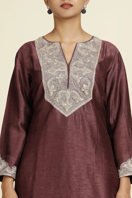 Buy_Oshi By Shikha_Purple , Chiffon, Organza Sequins, Embroidery Split Kurta Sharara Set